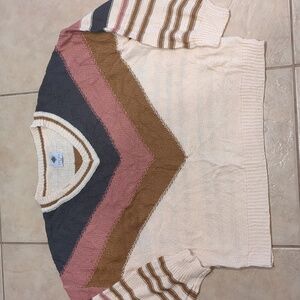 Like Love Striped V-Neck Knit Sweater Size Large NWOT